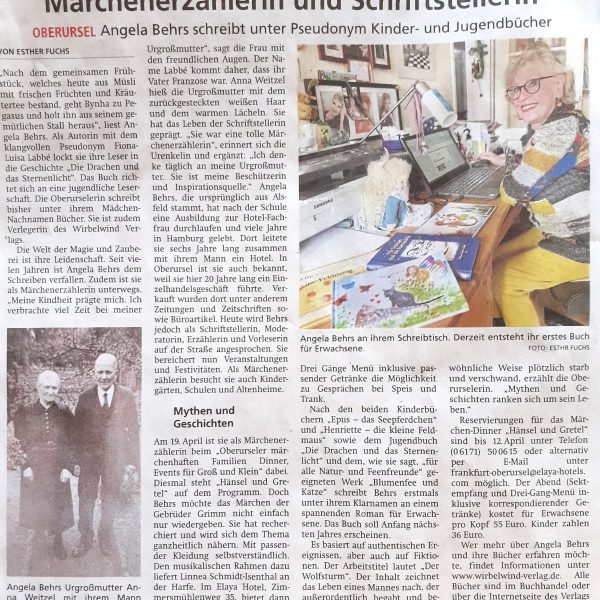 Märchenerzählerin und Schriftstellerin - Taunus Zeitung - Esther Fuchs - 08.03.2024
